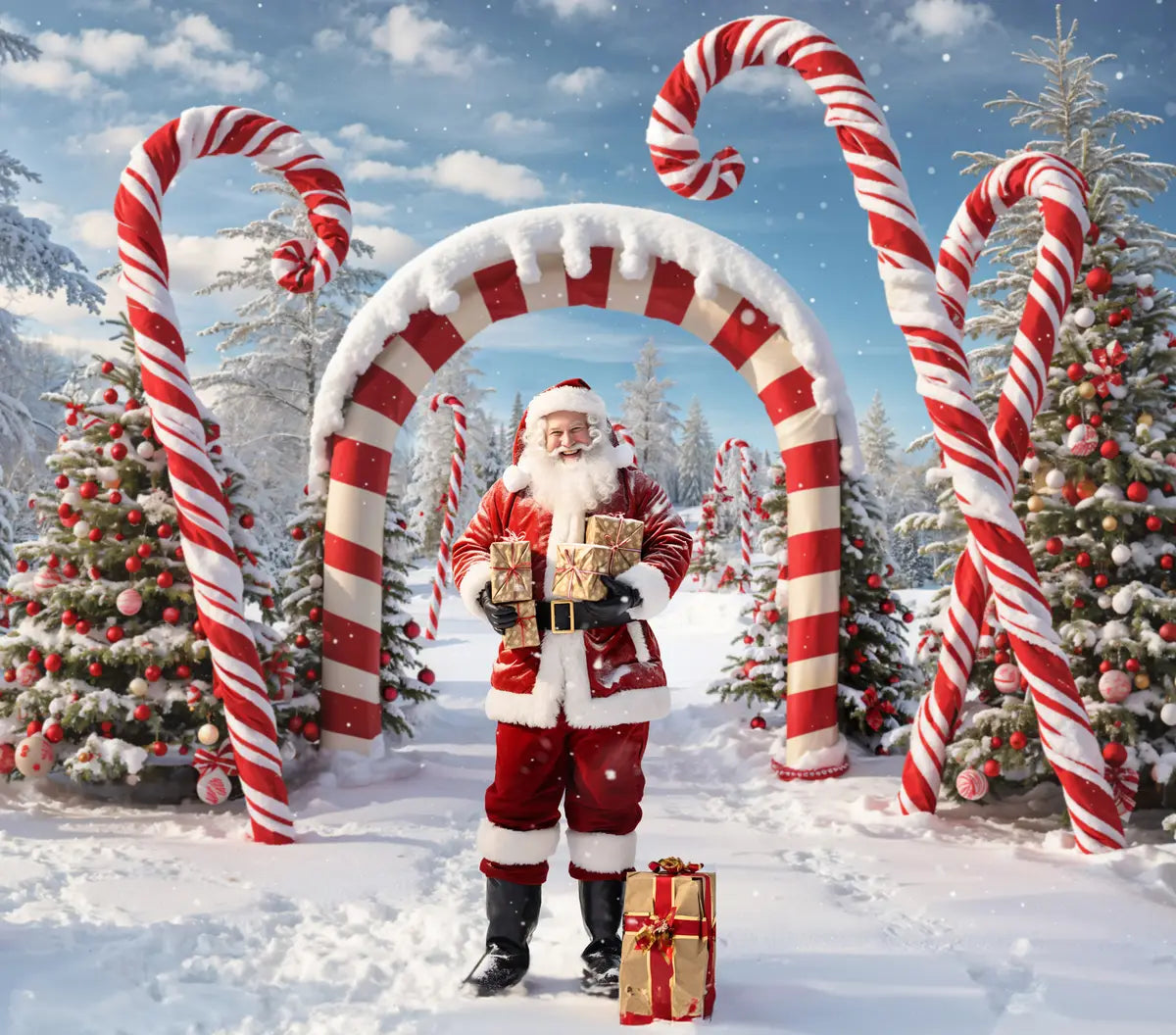 On Sale Kate Winter Christmas Forest Snow Candy Arch Backdrop Designed by Chain Photography -UK