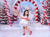 Kate Winter Christmas Forest Snow Candy Arch Backdrop Designed by Chain Photography