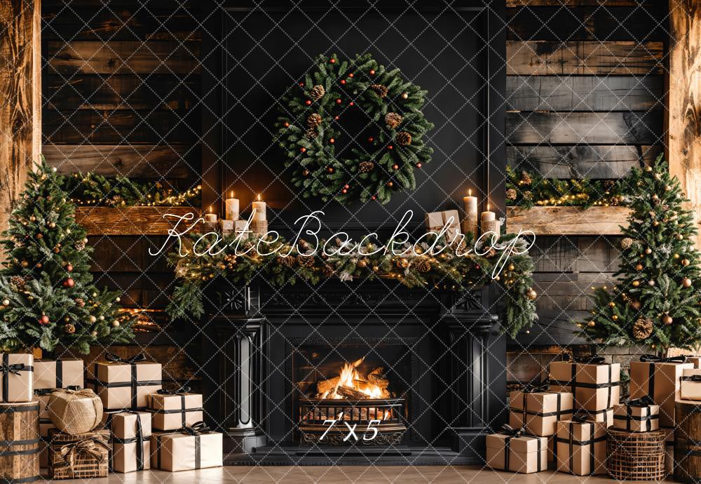 Kate Christmas Gifts Black Fireplace Wooden Wall Backdrop Designed by Emetselch -UK