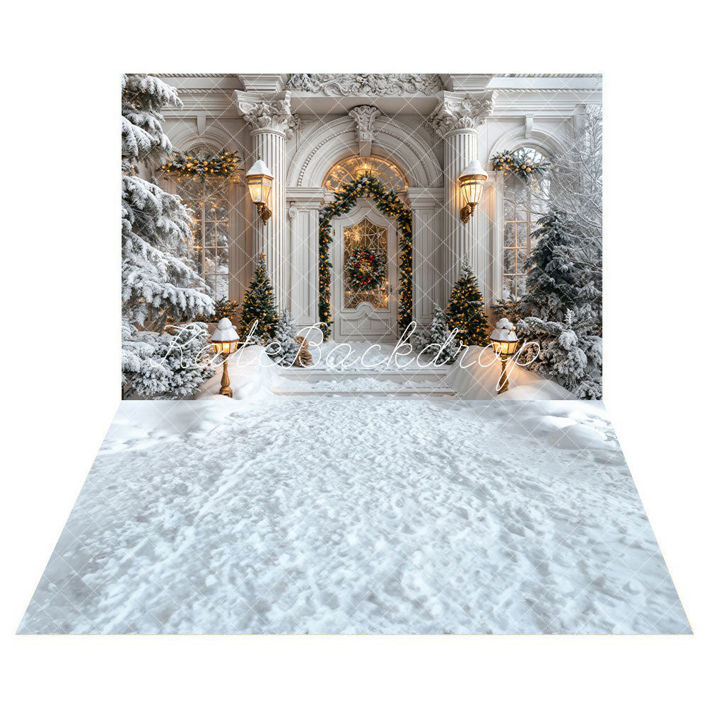 On Sale Kate Christmas Vintage White Marble Arch Door Backdrop+Winter Snow Floor Backdrop -UK