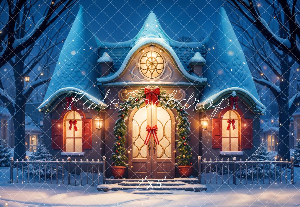 On Sale Kate Fantasy Cartoon Winter Snow Blue House Backdrop Designed by GQ -UK