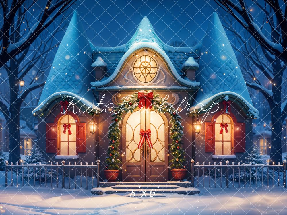 On Sale Kate Fantasy Cartoon Winter Snow Blue House Backdrop Designed by GQ -UK