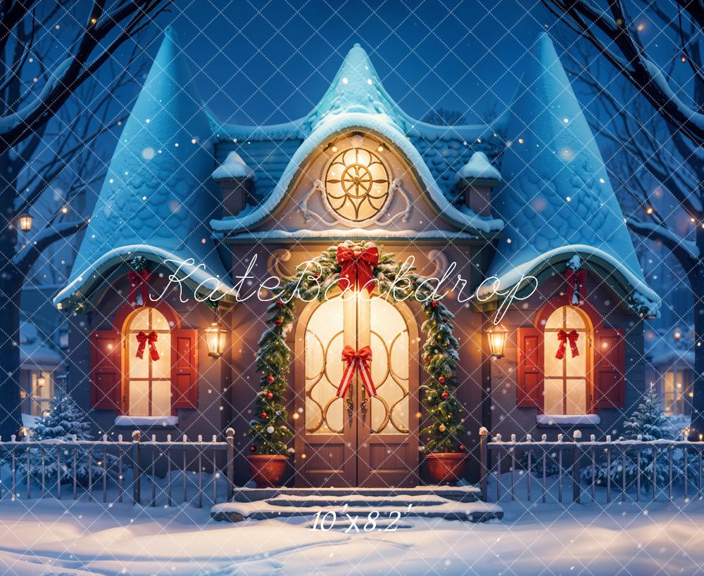 On Sale Kate Fantasy Cartoon Winter Snow Blue House Backdrop Designed by GQ -UK