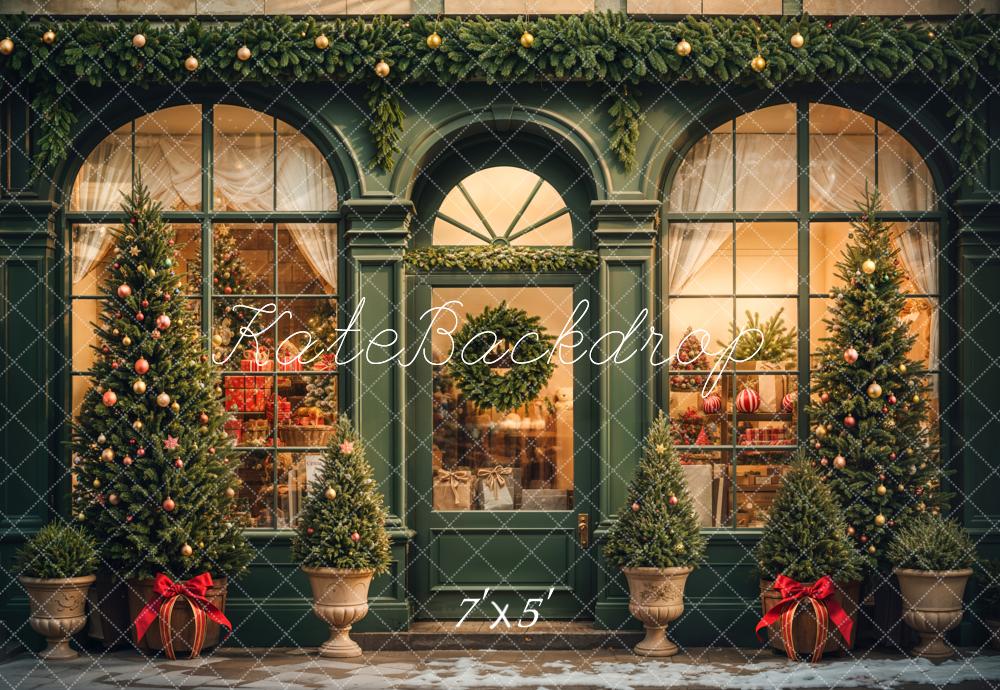 Kate Retro Dark Green Christmas Gift Store Backdrop Designed by Emetselch -UK