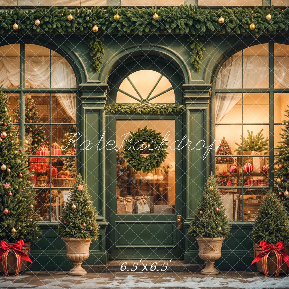 Kate Retro Dark Green Christmas Gift Store Backdrop Designed by Emetselch -UK