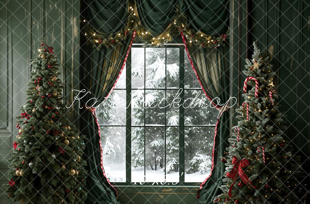 On Sale Kate Christmas Dark Green Curtain Window Retro Wall Backdrop Designed by Emetselch -UK