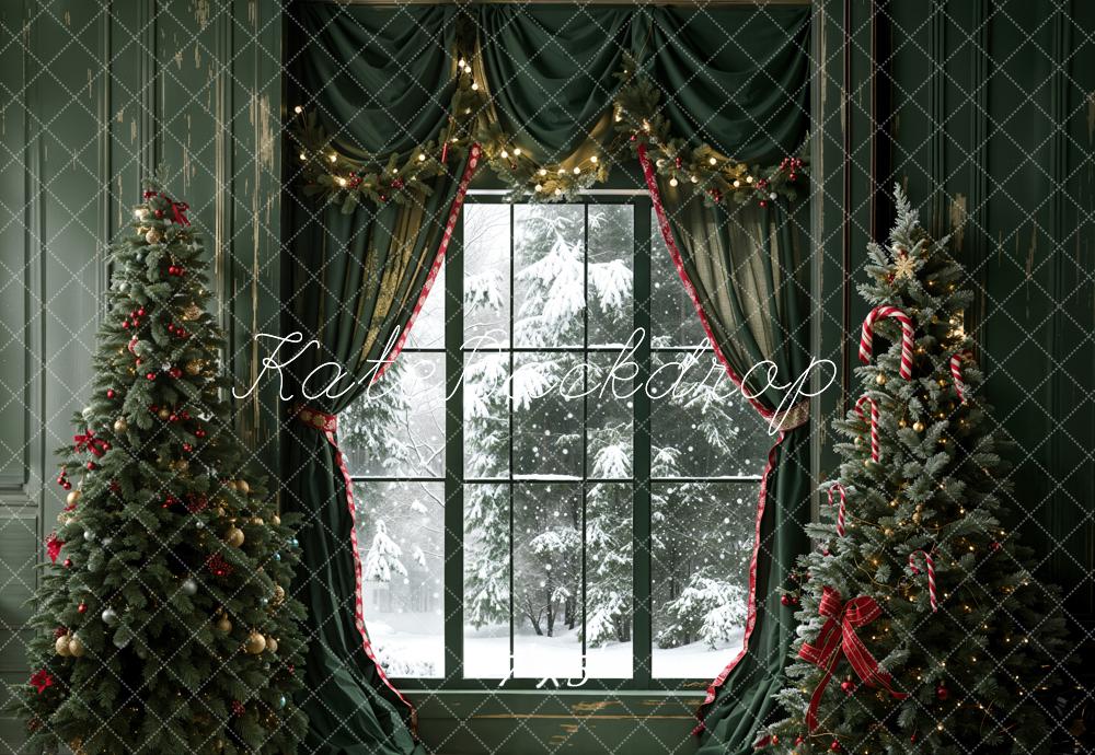 On Sale Kate Christmas Dark Green Curtain Window Retro Wall Backdrop Designed by Emetselch -UK