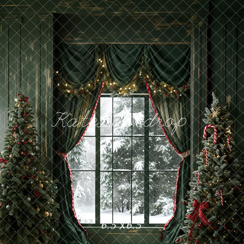 On Sale Kate Christmas Dark Green Curtain Window Retro Wall Backdrop Designed by Emetselch -UK