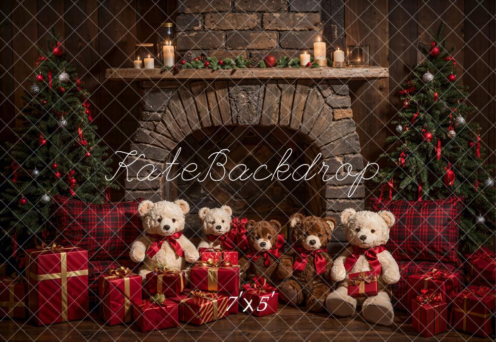 Kate Christmas Teddy Bear Brown Arch Fireplace Backdrop Designed by Emetselch -UK