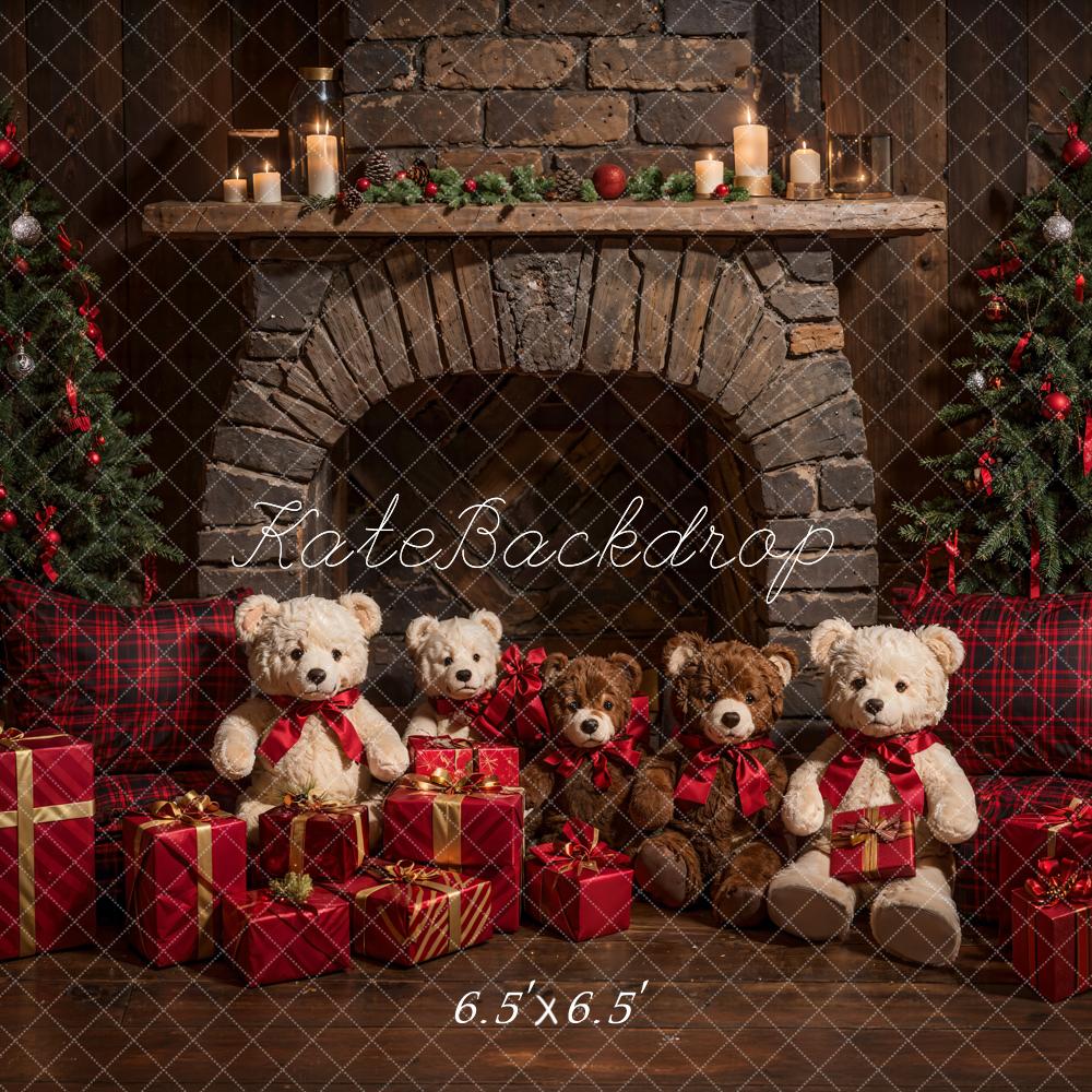 Kate Christmas Teddy Bear Brown Arch Fireplace Backdrop Designed by Emetselch -UK