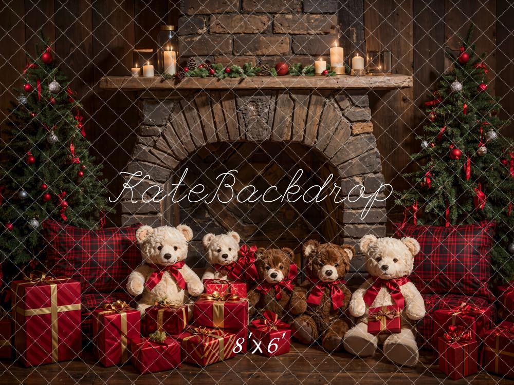 Kate Christmas Teddy Bear Brown Arch Fireplace Backdrop Designed by Emetselch -UK