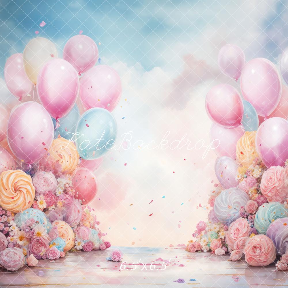 On Sale Kate Birthday Cake Smash Fantasy Blue Pink Balloon Backdrop Designed by GQ -UK