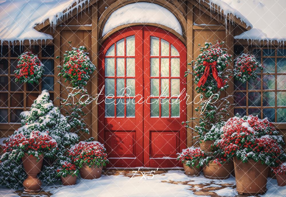 On Sale Kate Winter Red Arch Door Retro Cabin Backdrop Designed by Chain Photography -UK