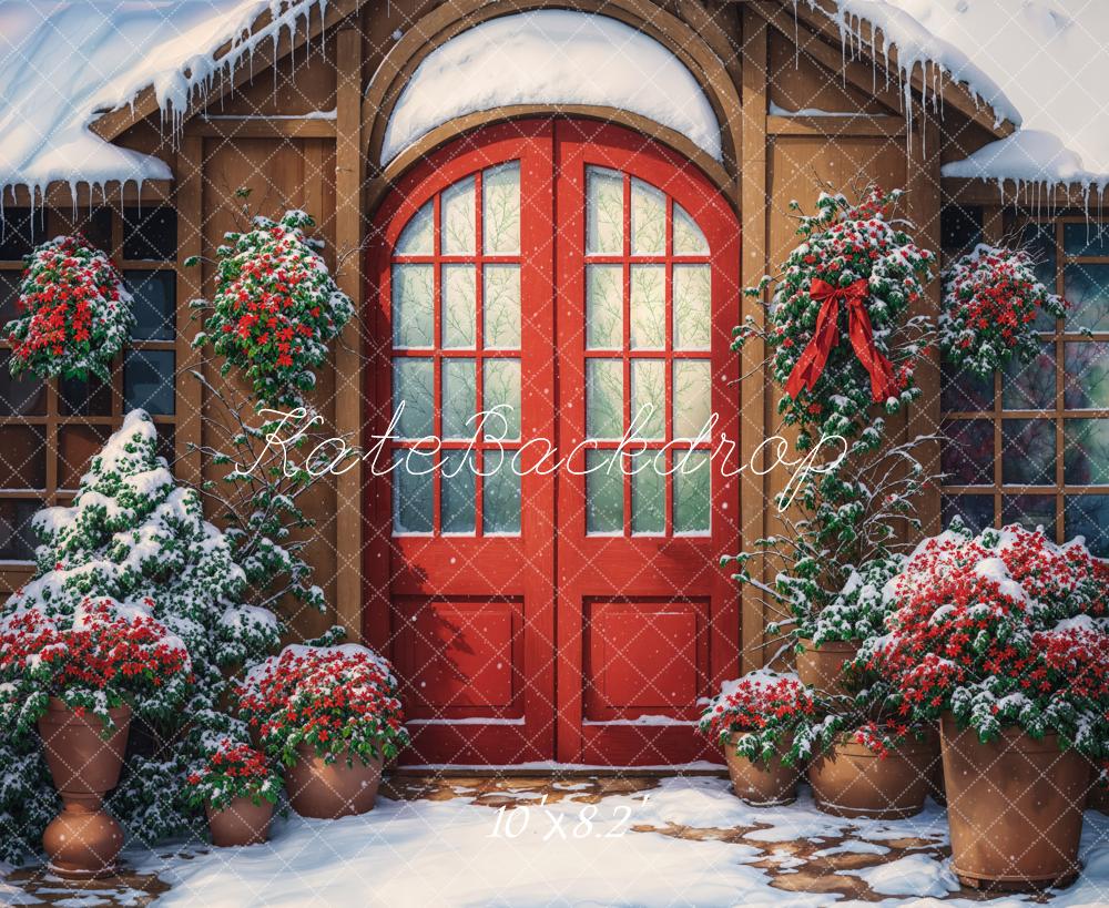 On Sale Kate Winter Red Arch Door Retro Cabin Backdrop Designed by Chain Photography -UK