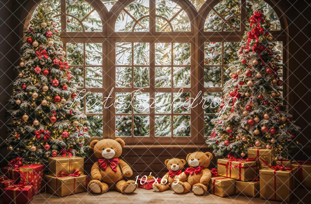 Kate Christmas Teddy Bear Gifts Arched Window Backdrop Designed by Emetselch -UK