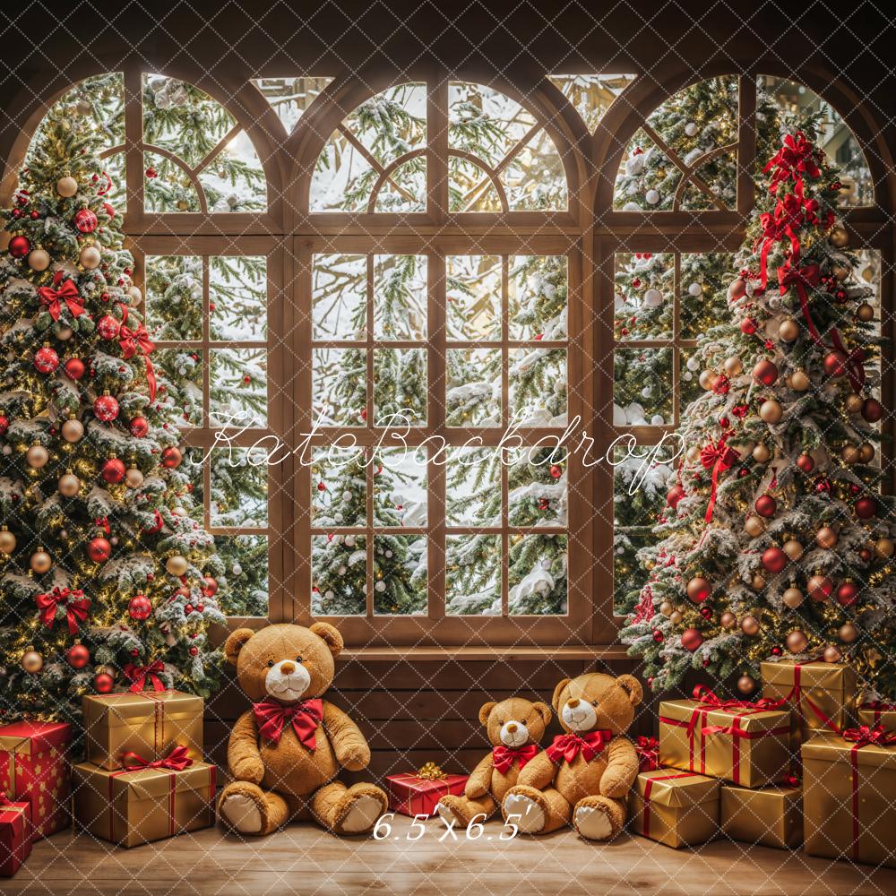 Kate Christmas Teddy Bear Gifts Arched Window Backdrop Designed by Emetselch -UK