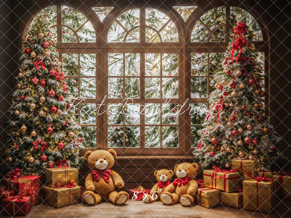 Kate Christmas Teddy Bear Gifts Arched Window Backdrop Designed by Emetselch -UK