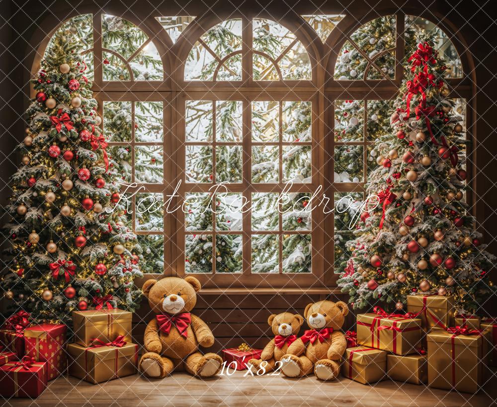 Kate Christmas Teddy Bear Gifts Arched Window Backdrop Designed by Emetselch -UK