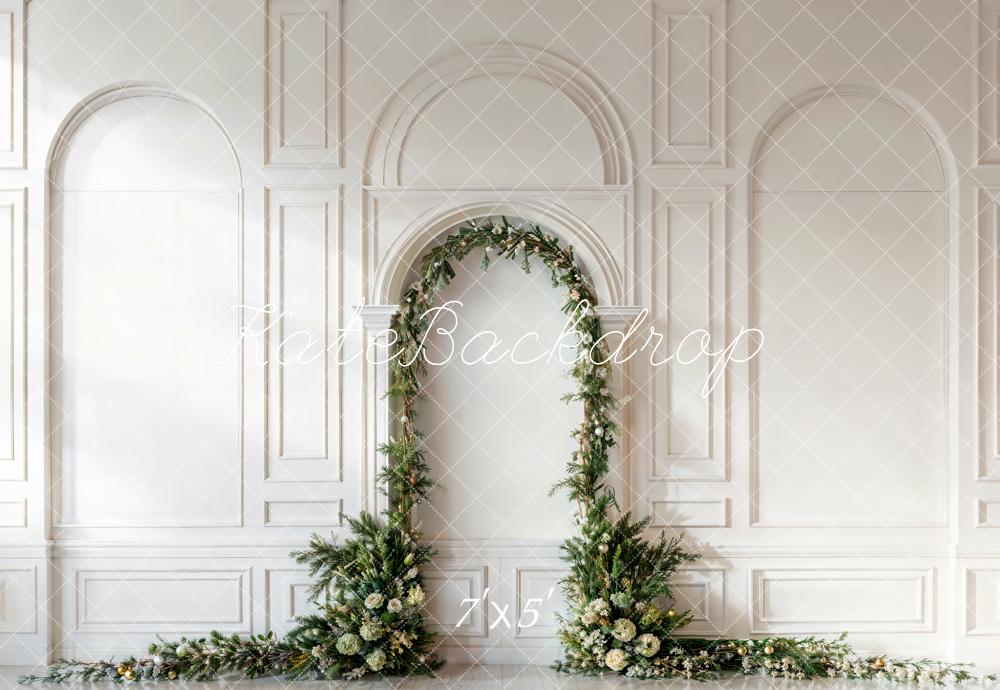 Kate Christmas Pine Leaf Arch White Retro Wall Backdrop Designed by Emetselch -UK