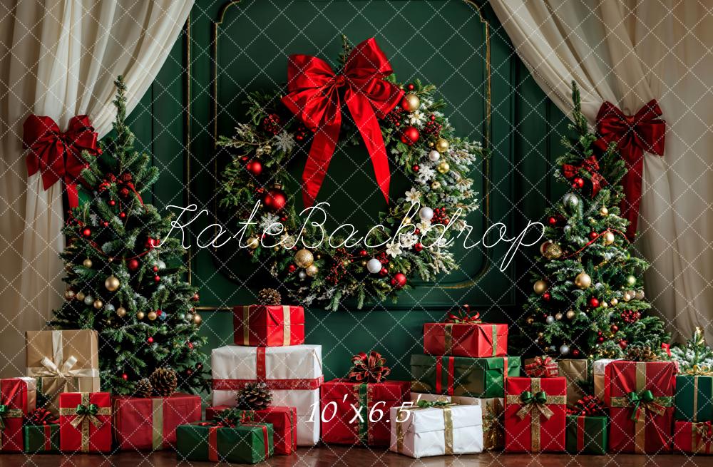 Lightning Deals Kate Christmas White Curtain Dark Green Vintage Wall Backdrop Designed by Emetselch -UK