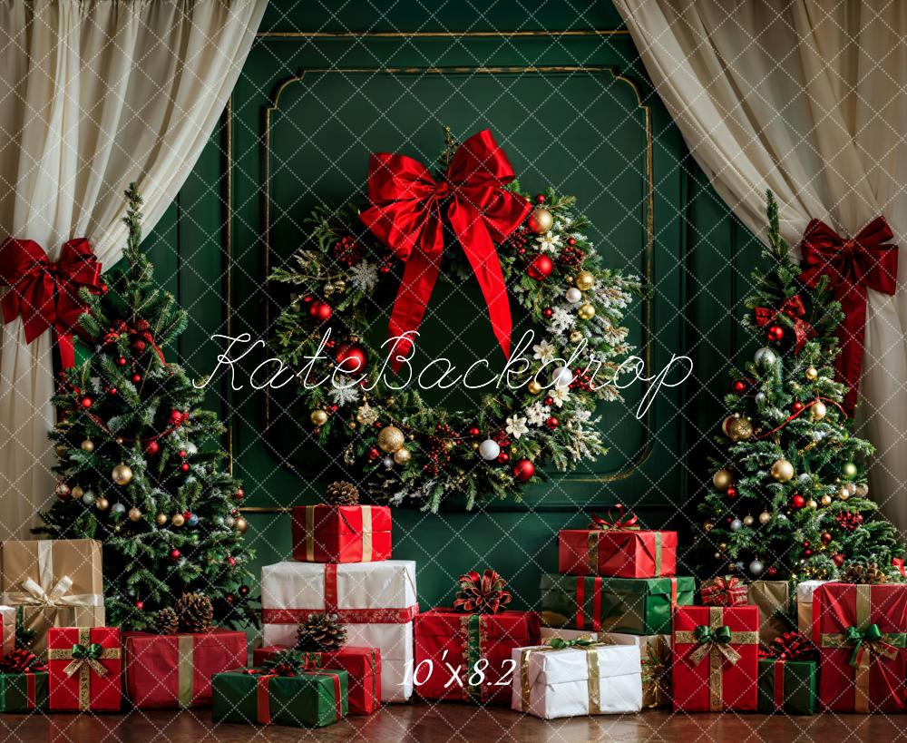 Lightning Deals Kate Christmas White Curtain Dark Green Vintage Wall Backdrop Designed by Emetselch -UK