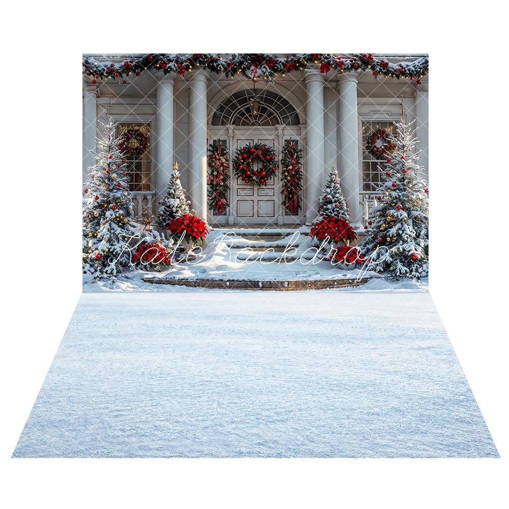 Kate Christmas White Vintage House Backdrop+Winter White Snow Floor Backdrop -UK