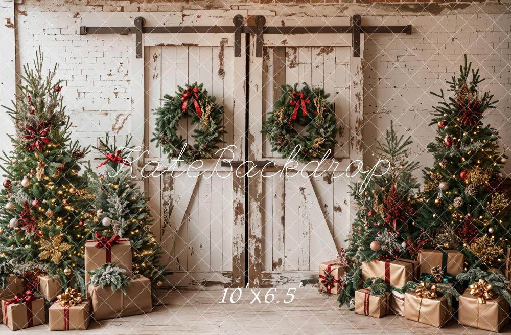 Kate Christmas White Shabby Barn Door Backdrop Designed by Emetselch -UK