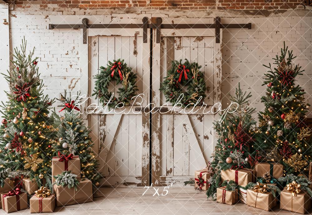 Kate Christmas White Shabby Barn Door Backdrop Designed by Emetselch -UK