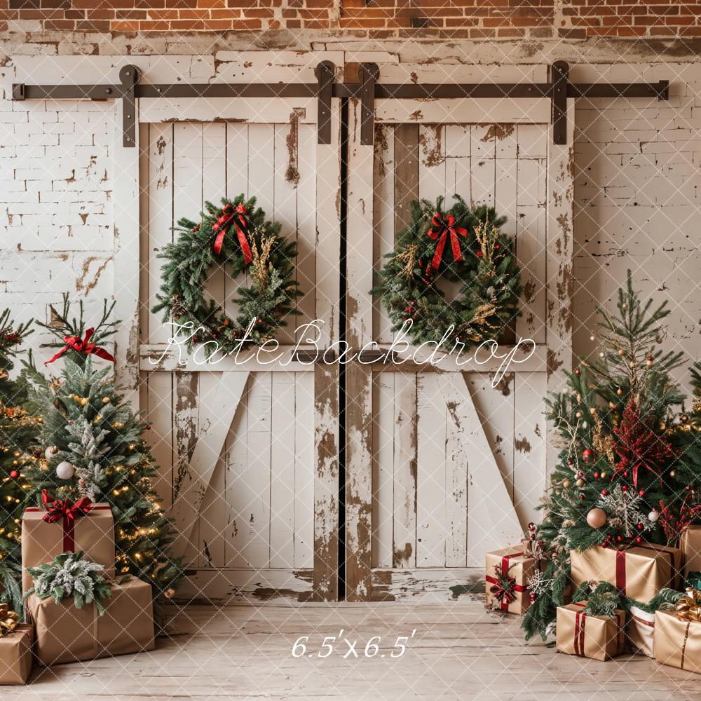 Kate Christmas White Shabby Barn Door Backdrop Designed by Emetselch -UK