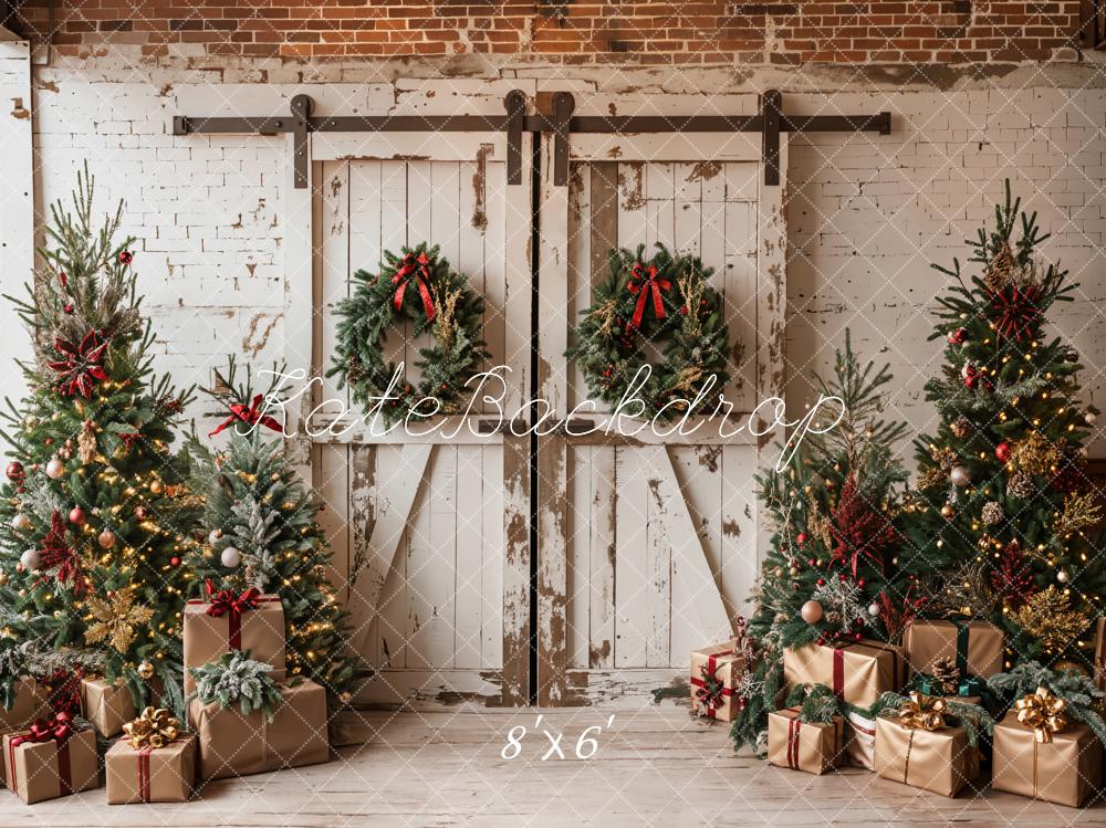 Kate Christmas White Shabby Barn Door Backdrop Designed by Emetselch -UK