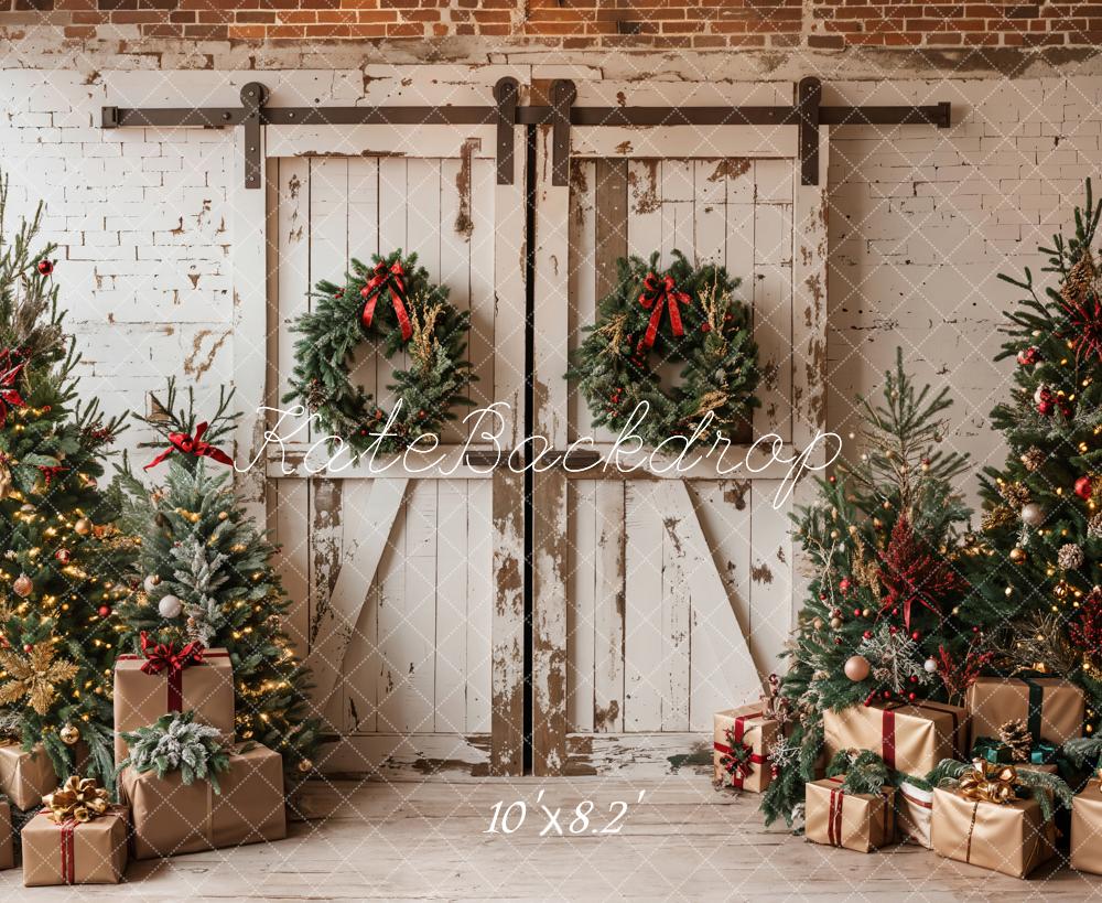 Kate Christmas White Shabby Barn Door Backdrop Designed by Emetselch -UK