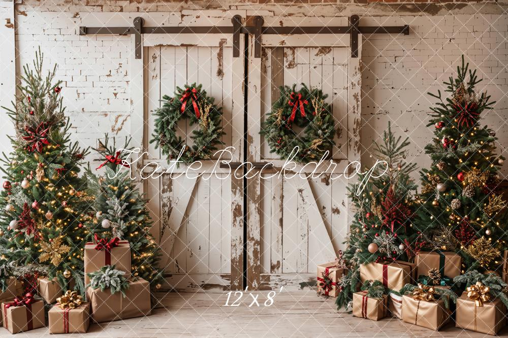 Kate Christmas White Shabby Barn Door Backdrop Designed by Emetselch -UK