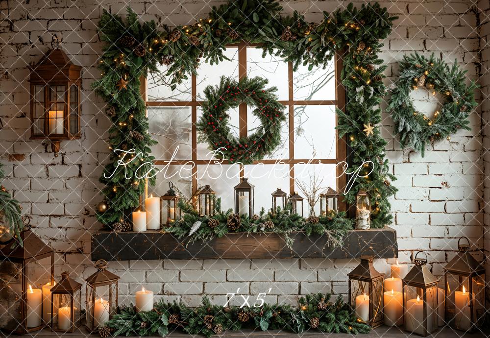 Kate Christmas Window White Brick Wall Backdrop Designed by Emetselch -UK