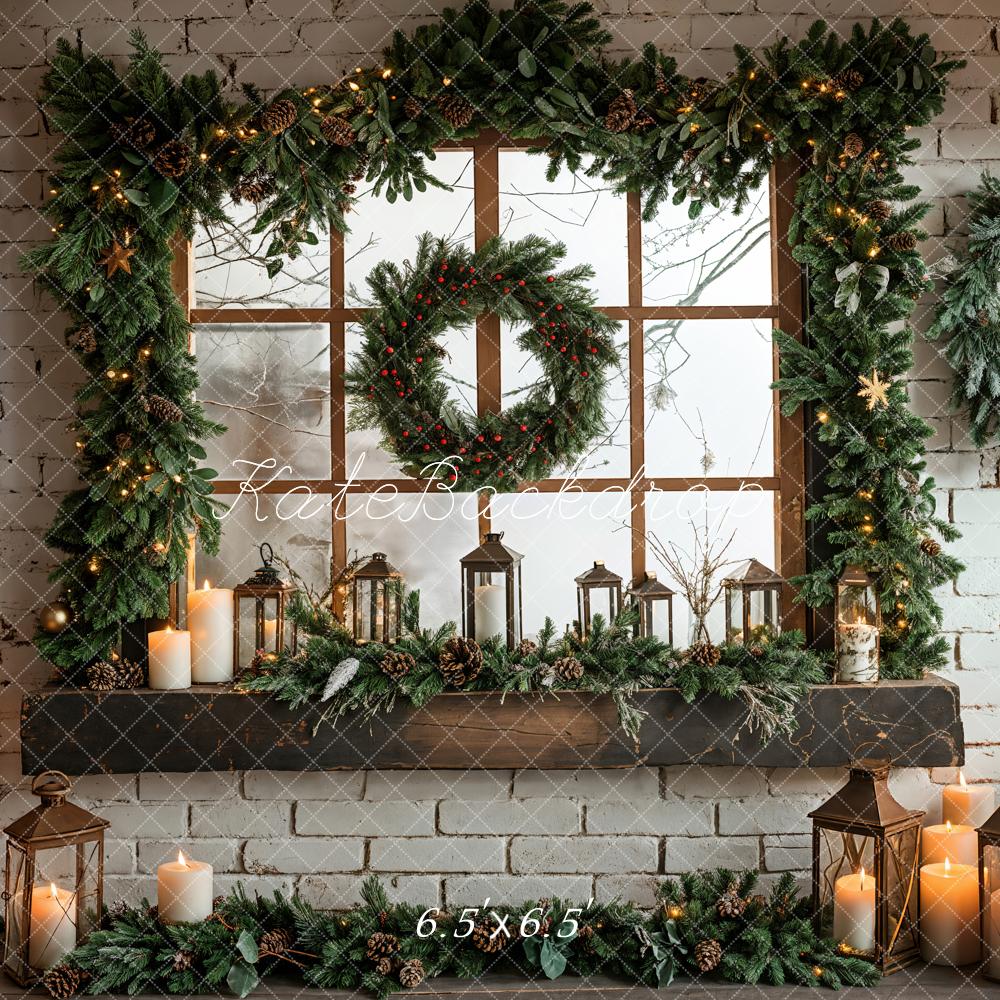 Kate Christmas Window White Brick Wall Backdrop Designed by Emetselch -UK