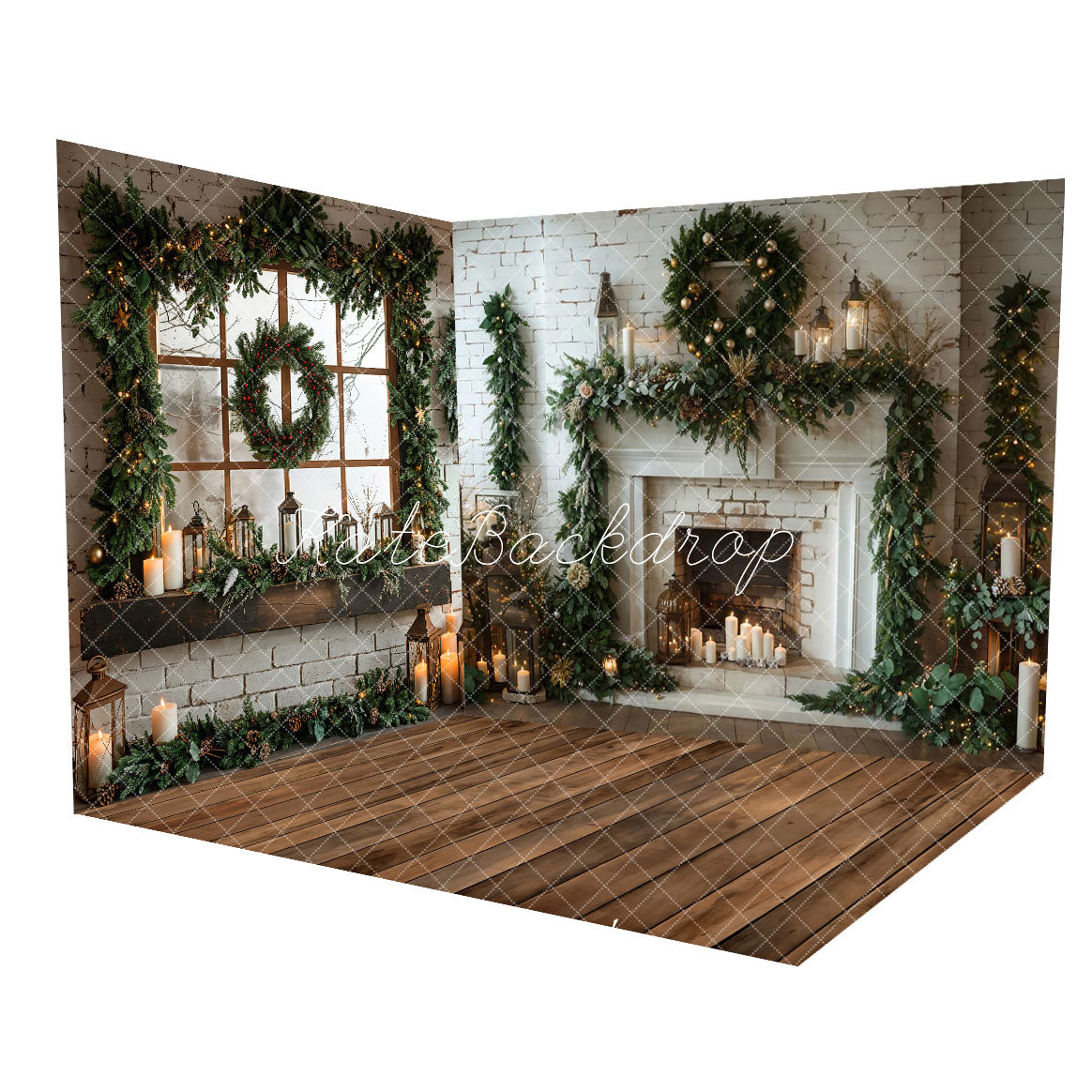 Kate Christmas Window White Brick Wall Room Set -UK