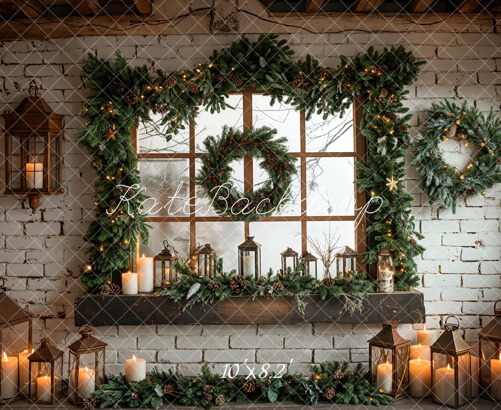 Kate Christmas Window White Brick Wall Backdrop Designed by Emetselch -UK