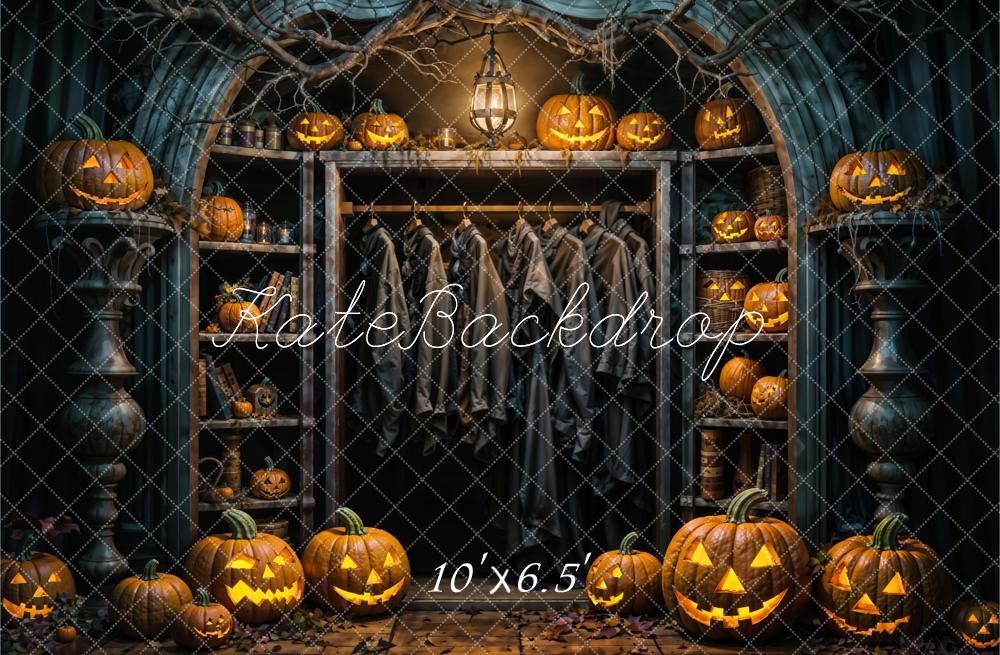 Kate Halloween Pumpkin Dark Black Closet Backdrop Designed by Emetselch -UK