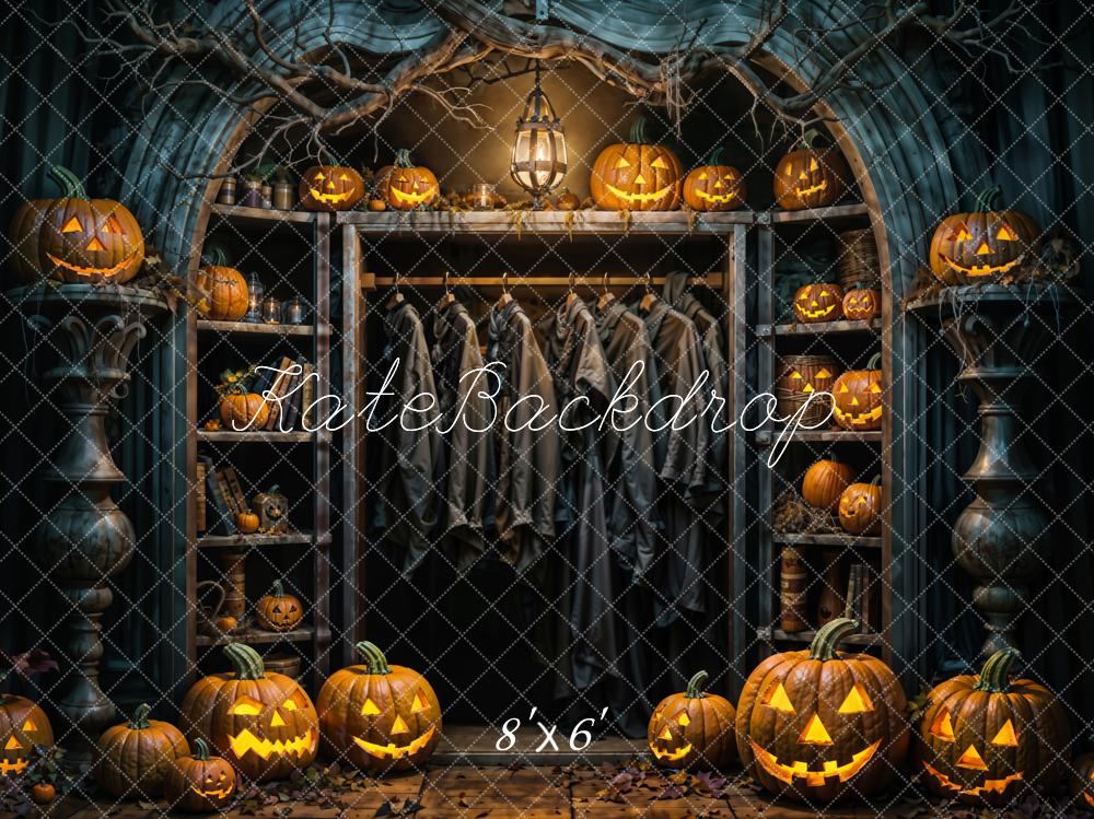 Kate Halloween Pumpkin Dark Black Closet Backdrop Designed by Emetselch -UK