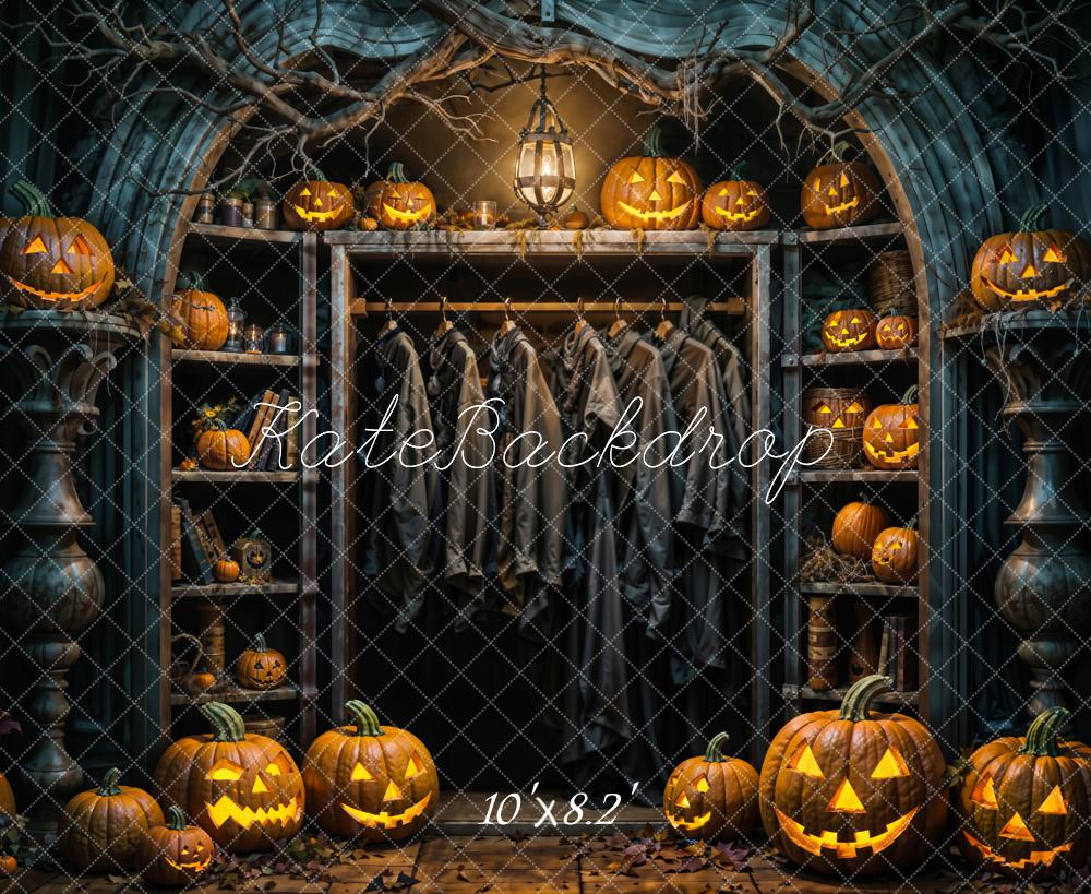 Kate Halloween Pumpkin Dark Black Closet Backdrop Designed by Emetselch -UK