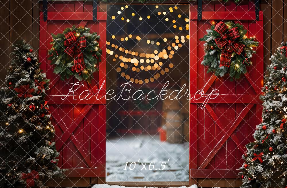 Lightning Deals Kate Christmas Night Red Barn Door Backdrop Designed by Emetselch -UK