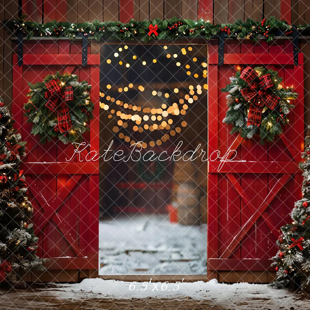 Lightning Deals Kate Christmas Night Red Barn Door Backdrop Designed by Emetselch -UK