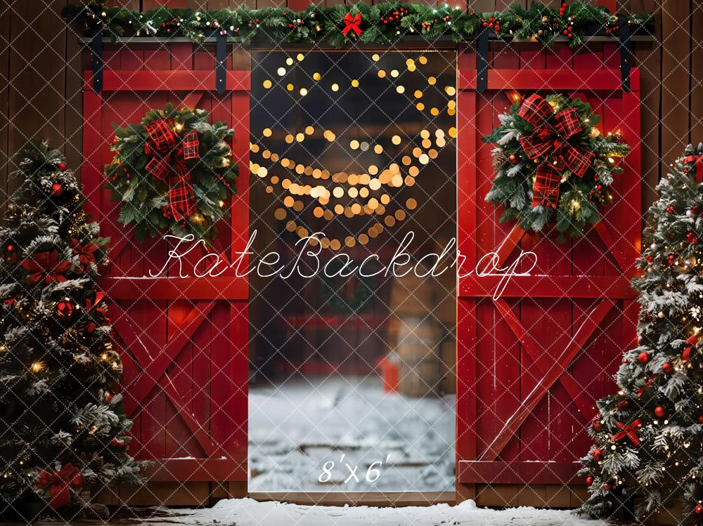 Lightning Deals Kate Christmas Night Red Barn Door Backdrop Designed by Emetselch -UK