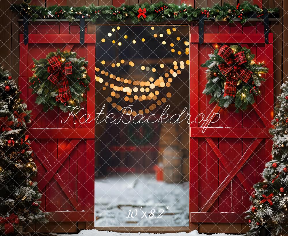 Lightning Deals Kate Christmas Night Red Barn Door Backdrop Designed by Emetselch -UK