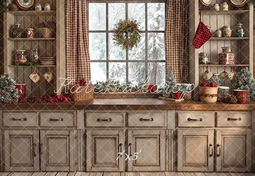 Kate Christmas Retro Brown Kitchen Backdrop Designed by Emetselch -UK