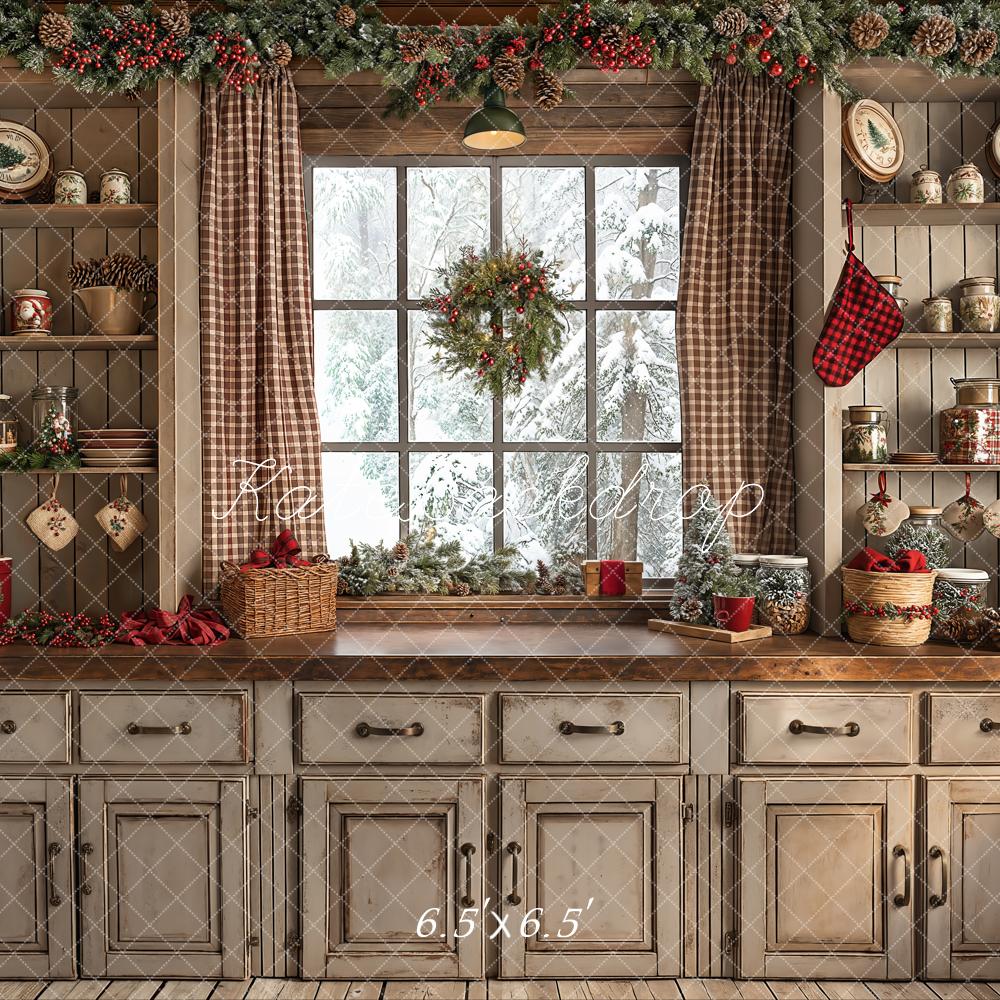 Kate Christmas Retro Brown Kitchen Backdrop Designed by Emetselch -UK