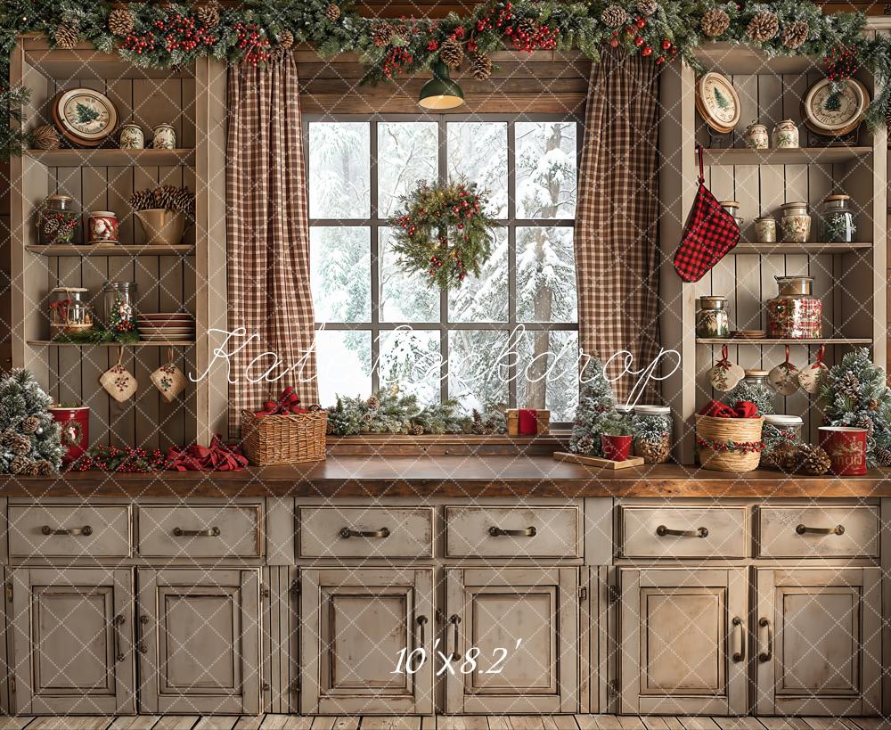 Kate Christmas Retro Brown Kitchen Backdrop Designed by Emetselch -UK