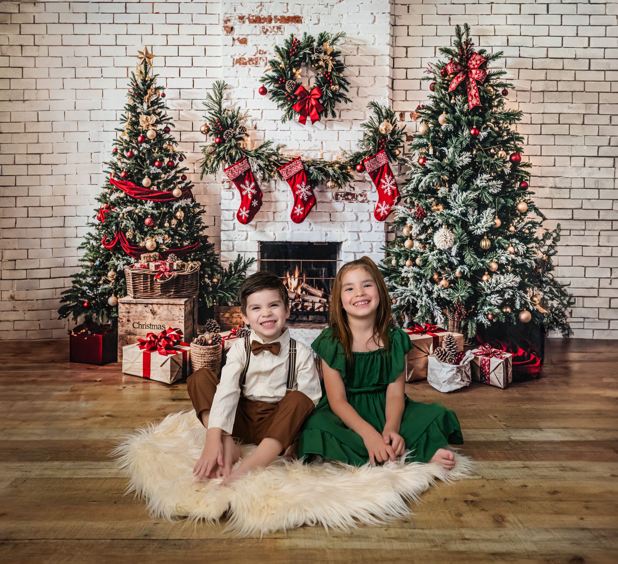 Kate Christmas White Brick Fireplace Backdrop Designed by Emetselch -UK