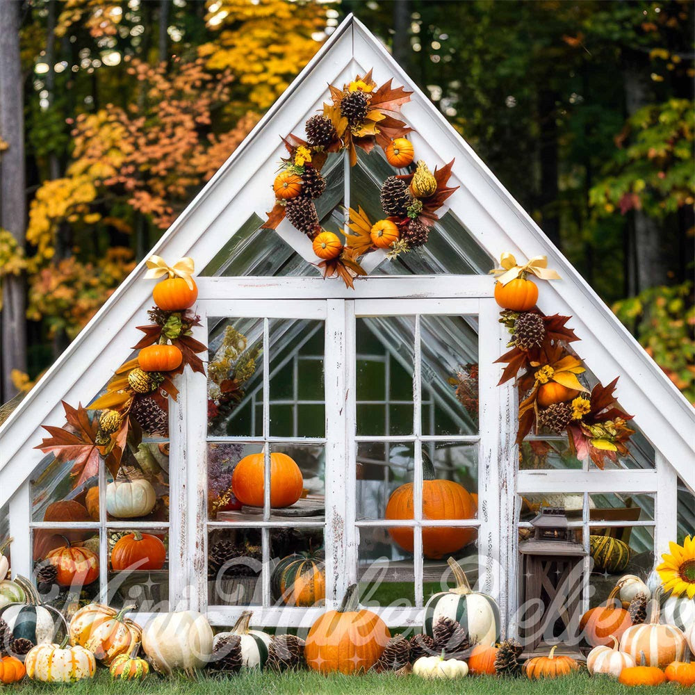 Lightning Deals Kate Autumn Forest Pumpkin White Barn Backdrop Designed by Mini MakeBelieve -UK