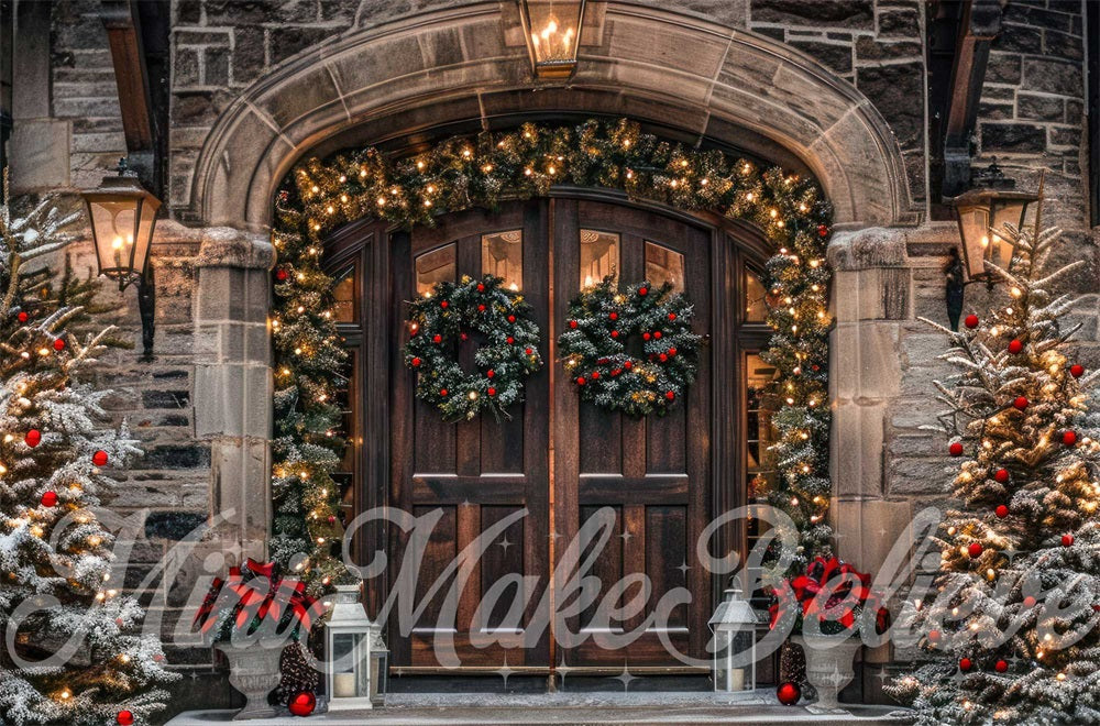 Kate Christmas Brown Arched Stone Castle Door Backdrop Designed by Mini MakeBelieve -UK