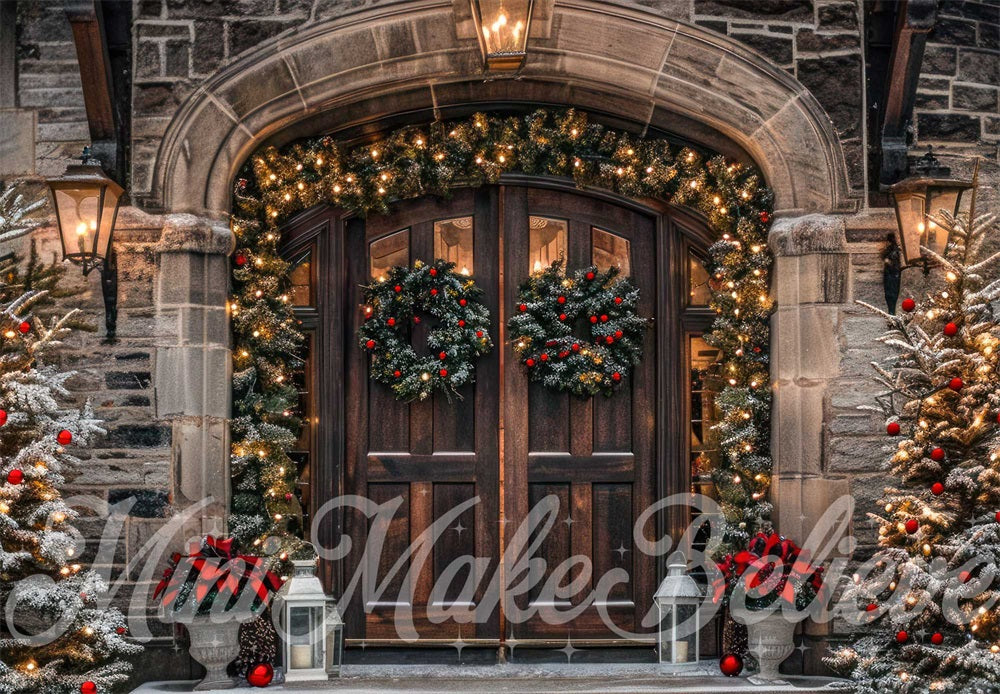 Kate Christmas Brown Arched Stone Castle Door Backdrop Designed by Mini MakeBelieve -UK